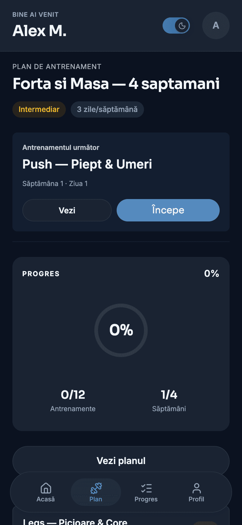 Aplicația Velto în mod dark